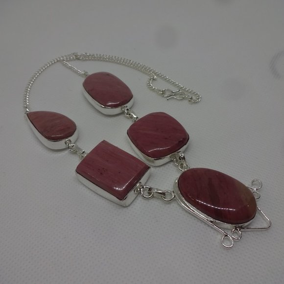 Graceful "MOOKAITE JASPER" Handmade Sterling Necklace 22" #140 - Picture 2 of 3